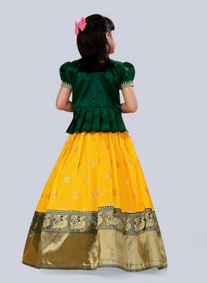 Girl's Silk Blend Yellow Green Readymade Lehenga Choli 2