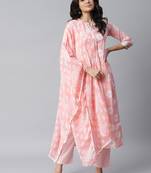 Light pink printed cotton straight kurta pant dupatta set