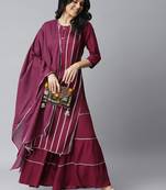 Purple embellished rayon straight kurta sharara dupatta set