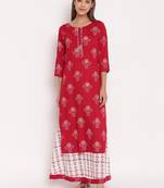 Maroon printed rayon straight kurta skirt set