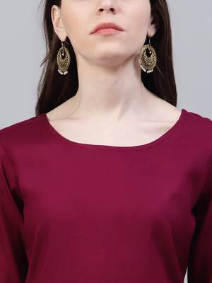 Wine gold printed rayon flared kurta dupatta set 5