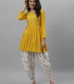 Mustard Embellished Rayon A-Line Punjabi Salwar Suit