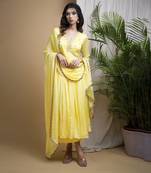 Yellow chiffon anarkali set