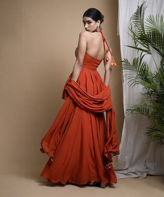 Rust orange indo anarkali suit set 2