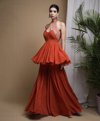 Rust orange indo anarkali suit set 4