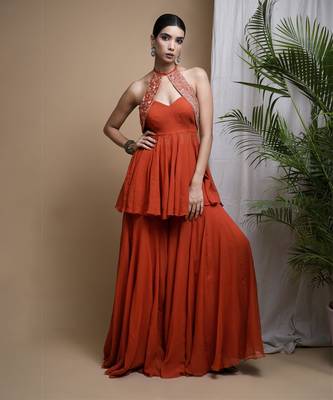 Rust orange indo anarkali suit set 5