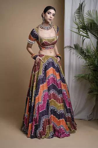 Multi Color Digital Print Heavy Lehenga Set