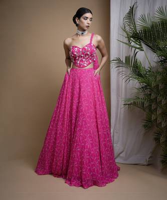 Hot Pink Digital Print Indo Lehenga Set 1