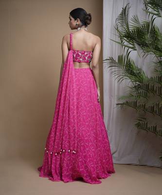 Hot Pink Digital Print Indo Lehenga Set 2