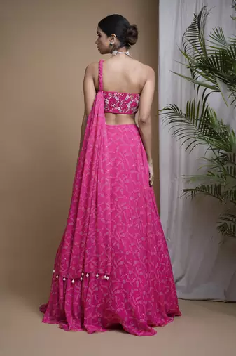 Hot Pink Digital Print Indo Lehenga Set