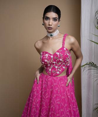 Hot Pink Digital Print Indo Lehenga Set 3