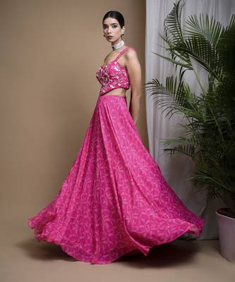 Hot Pink Digital Print Indo Lehenga Set 4
