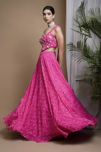 Hot Pink Digital Print Indo Lehenga Set