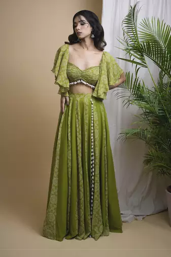 Green kaudi digital print indo set