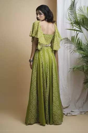 Green kaudi digital print indo set