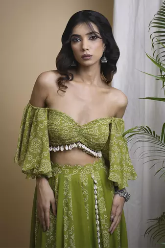 Green kaudi digital print indo set