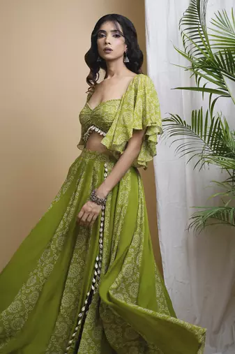 Green kaudi digital print indo set