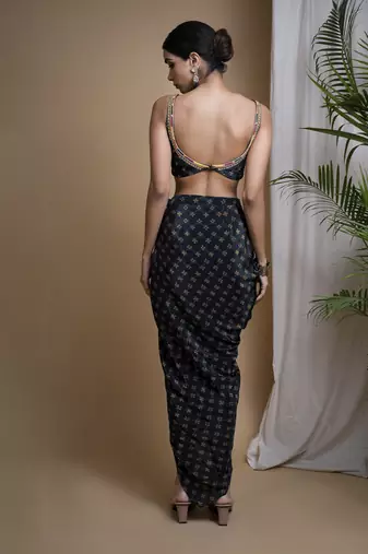 Bottle green digital print indo drape set