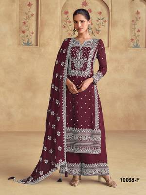 Wine heavy embroidery georgette semi stitched suits 1
