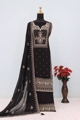 Black heavy embroidery georgette semi stitched suits 2