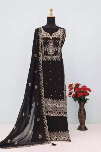 Black heavy embroidery georgette semi stitched suits