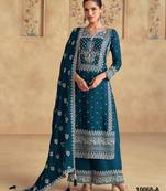 Peacock blue heavy embroidery georgette semi stitched suits