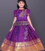Girl's Silk Blend Violet Readymade Lehenga Choli