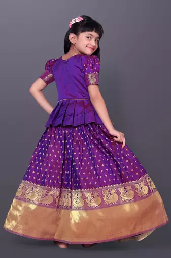Girl's Silk Blend Violet Readymade Lehenga Choli