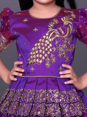 Girl's Silk Blend Violet Readymade Lehenga Choli 3