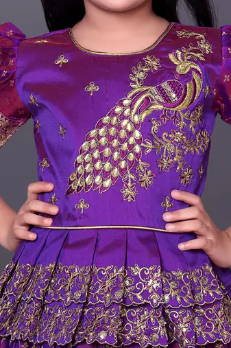 Girl's Silk Blend Violet Readymade Lehenga Choli