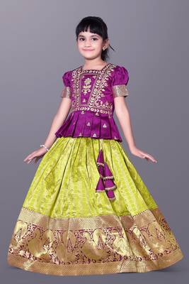 Girl's Wine Silk Blend Readymade Lehenga Choli 1