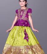 Girl's Wine Silk Blend Readymade Lehenga Choli