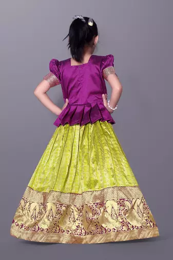 Girl's Wine Silk Blend Readymade Lehenga Choli