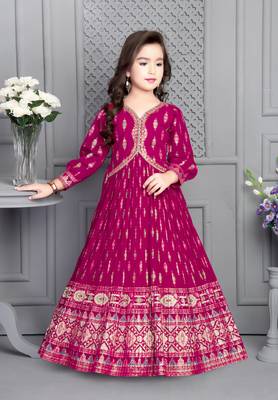 Wine Ethnic Long Gown for Girls Maxi Dress 1