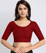Cotton Lycra Stretchable Comfy Round Neck Elbow Sleeves Saree Blouse Readymade