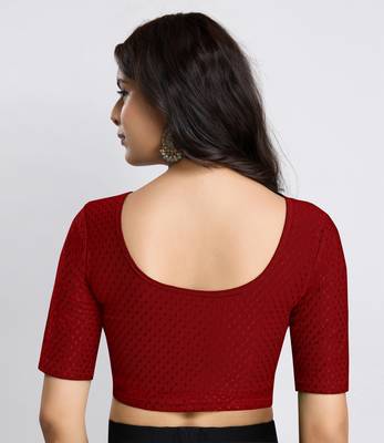 Cotton Lycra Stretchable Comfy Round Neck Elbow Sleeves Saree Blouse Readymade 2