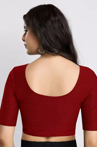 Trendmalls Cotton Lycra Stretchable Comfy Round Neck Elbow Sleeves Saree Blouse Readymade