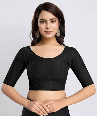 Trendmalls Cotton Lycra Stretchable Comfy Round Neck Elbow Sleeves Saree Blouse Readymade 1