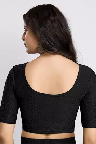 Trendmalls Cotton Lycra Stretchable Comfy Round Neck Elbow Sleeves Saree Blouse Readymade