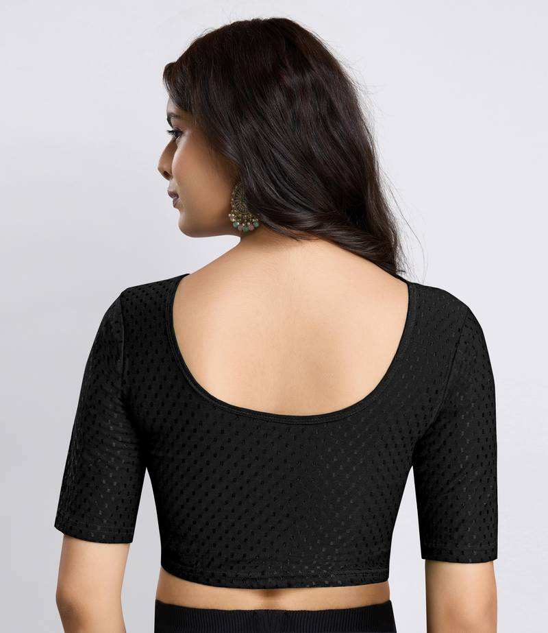 Cotton Lycra Stretchable Comfy Round Neck Elbow Sleeves Saree Blouse Readymade