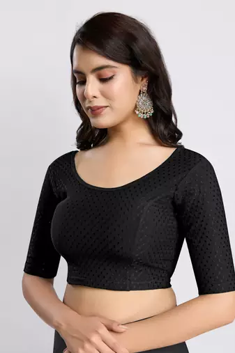 Trendmalls Cotton Lycra Stretchable Comfy Round Neck Elbow Sleeves Saree Blouse Readymade