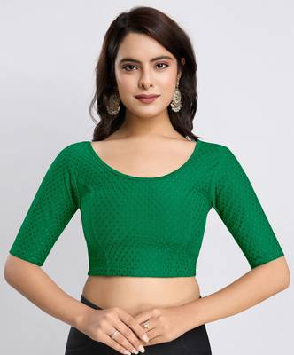 Trendmalls Cotton Lycra Stretchable Comfy Round Neck Elbow Sleeves Saree Blouse Readymade 1