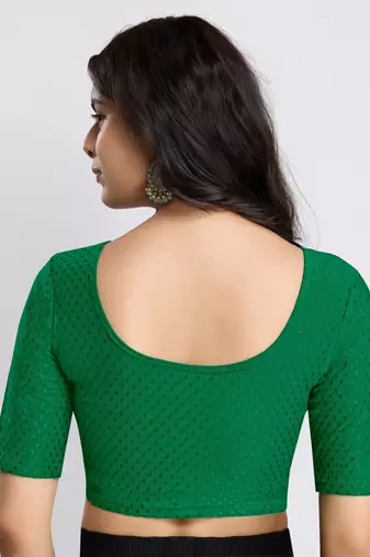 Trendmalls Cotton Lycra Stretchable Comfy Round Neck Elbow Sleeves Saree Blouse Readymade