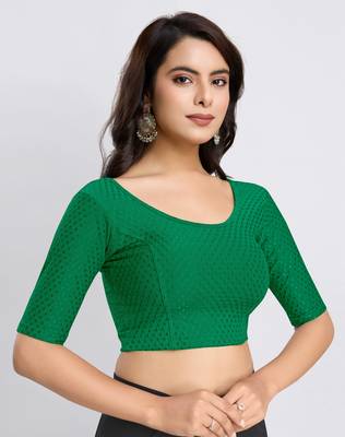 Trendmalls Cotton Lycra Stretchable Comfy Round Neck Elbow Sleeves Saree Blouse Readymade 3