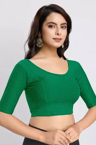 Trendmalls Cotton Lycra Stretchable Comfy Round Neck Elbow Sleeves Saree Blouse Readymade