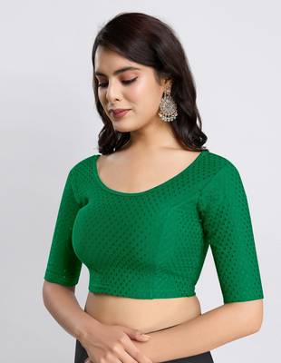 Trendmalls Cotton Lycra Stretchable Comfy Round Neck Elbow Sleeves Saree Blouse Readymade 4