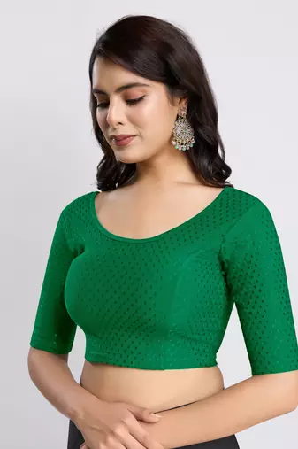 Trendmalls Cotton Lycra Stretchable Comfy Round Neck Elbow Sleeves Saree Blouse Readymade