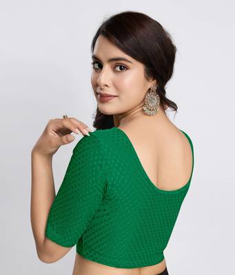 Trendmalls Cotton Lycra Stretchable Comfy Round Neck Elbow Sleeves Saree Blouse Readymade 5