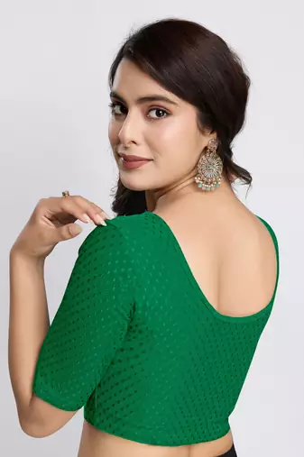 Trendmalls Cotton Lycra Stretchable Comfy Round Neck Elbow Sleeves Saree Blouse Readymade