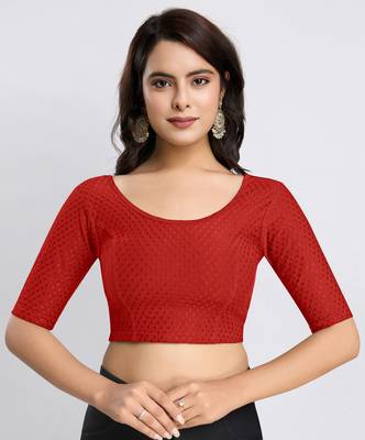Trendmalls Red Stretchable Round Neck Readymade Blouse 1